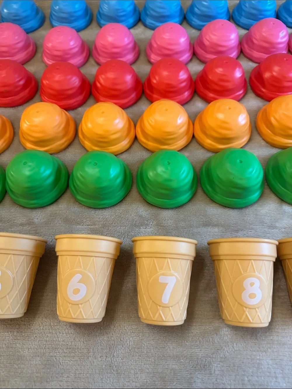 Stackable Colorful Counting Ice Cream Cups - Pink, Blue, Red, Orange, Green